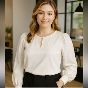 J.Crew Women’s Puff Sleeve Ivory Satin Crepe Blouse Small Petite Office Workwear